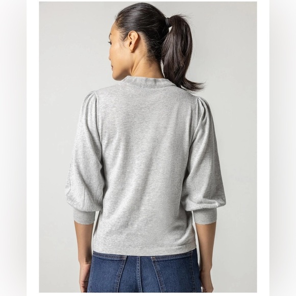 LILLA P rib trim puff sleeve sweater in light blue‎ sz XS - Picture 7 of 7